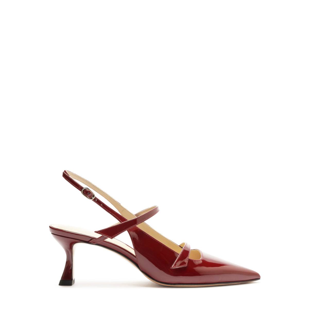 Side view of Tita 60 Slingback in Cherry Lacquer showcasing pointed toe, slingback strap, and 2.4 inch heel