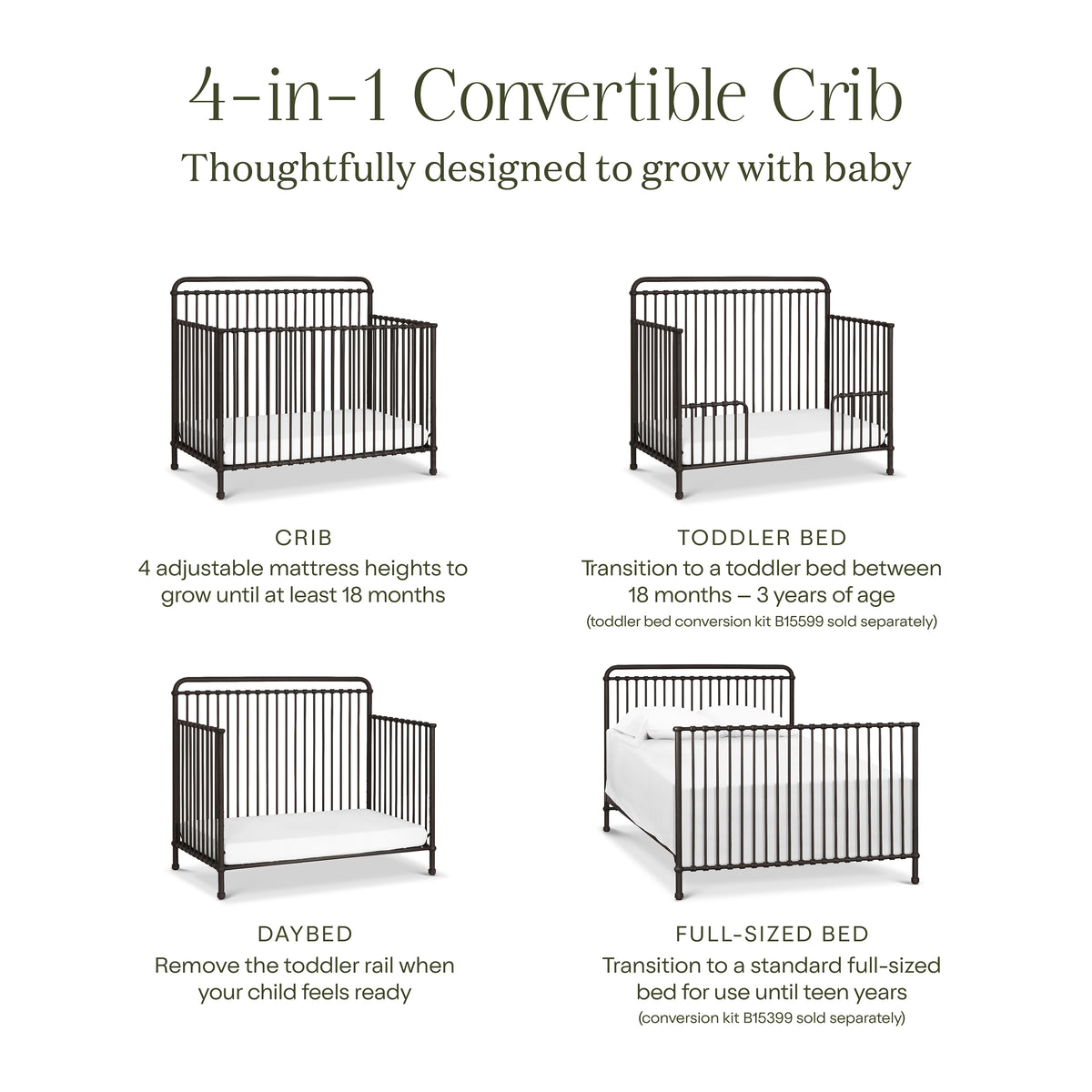Winston 4-in-1 Convertible Crib in Vintage Iron