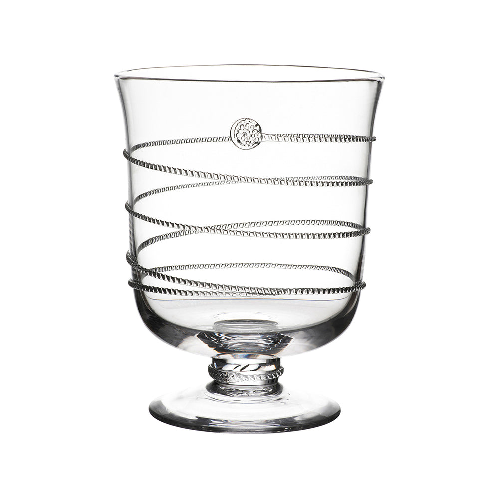 Front view of Amalia 7-inch hurricane with spiraled rope detailing, berry medallion, and short pedestal on white background