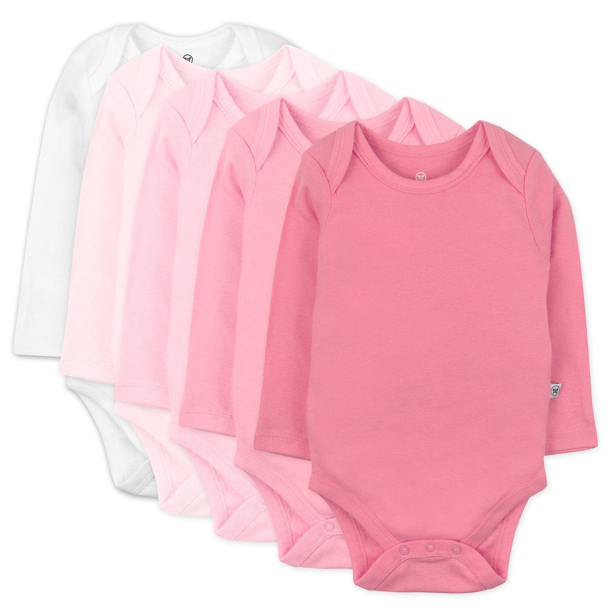 5-Pack Organic Cotton Long Sleeve Bodysuits, Pink Ombre