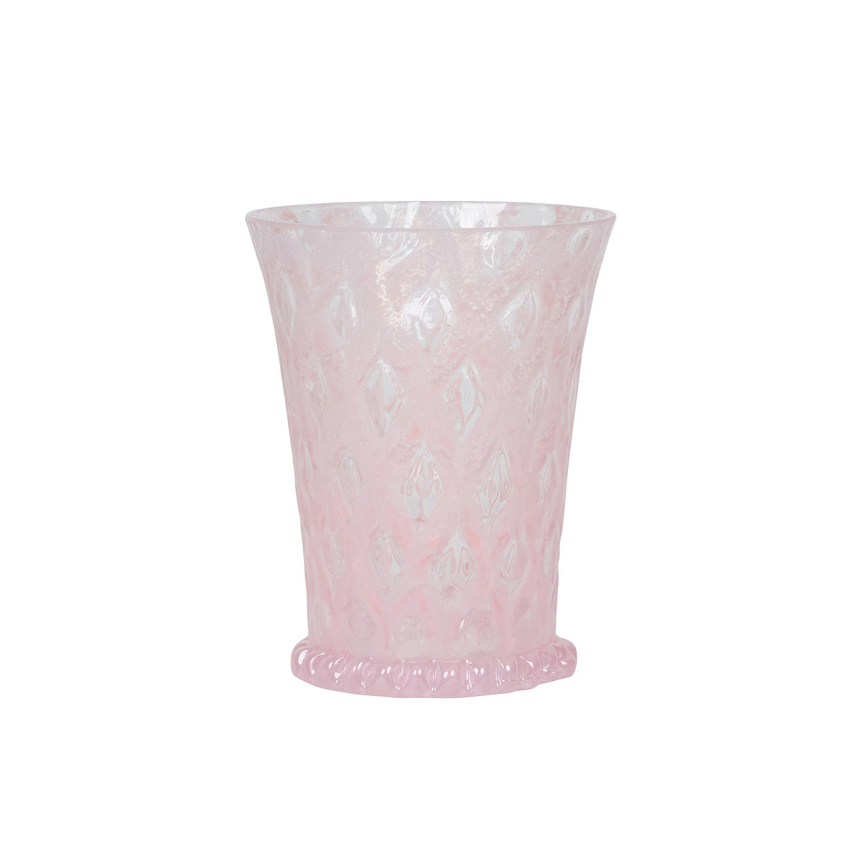 Front view of Trellis small tumbler in blush showcasing textured trellis pattern and ruffled foot on white background