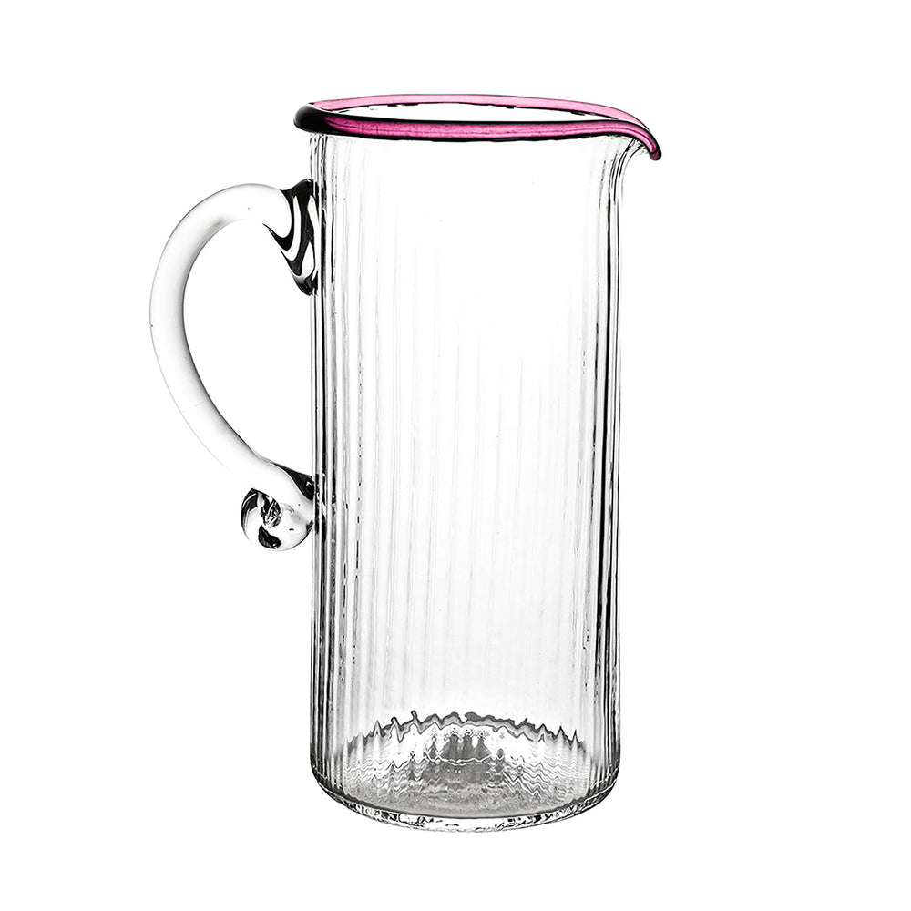 Front view of Nell Pitcher in Blush showcasing a shimmering optic effect and pink rim with white background
