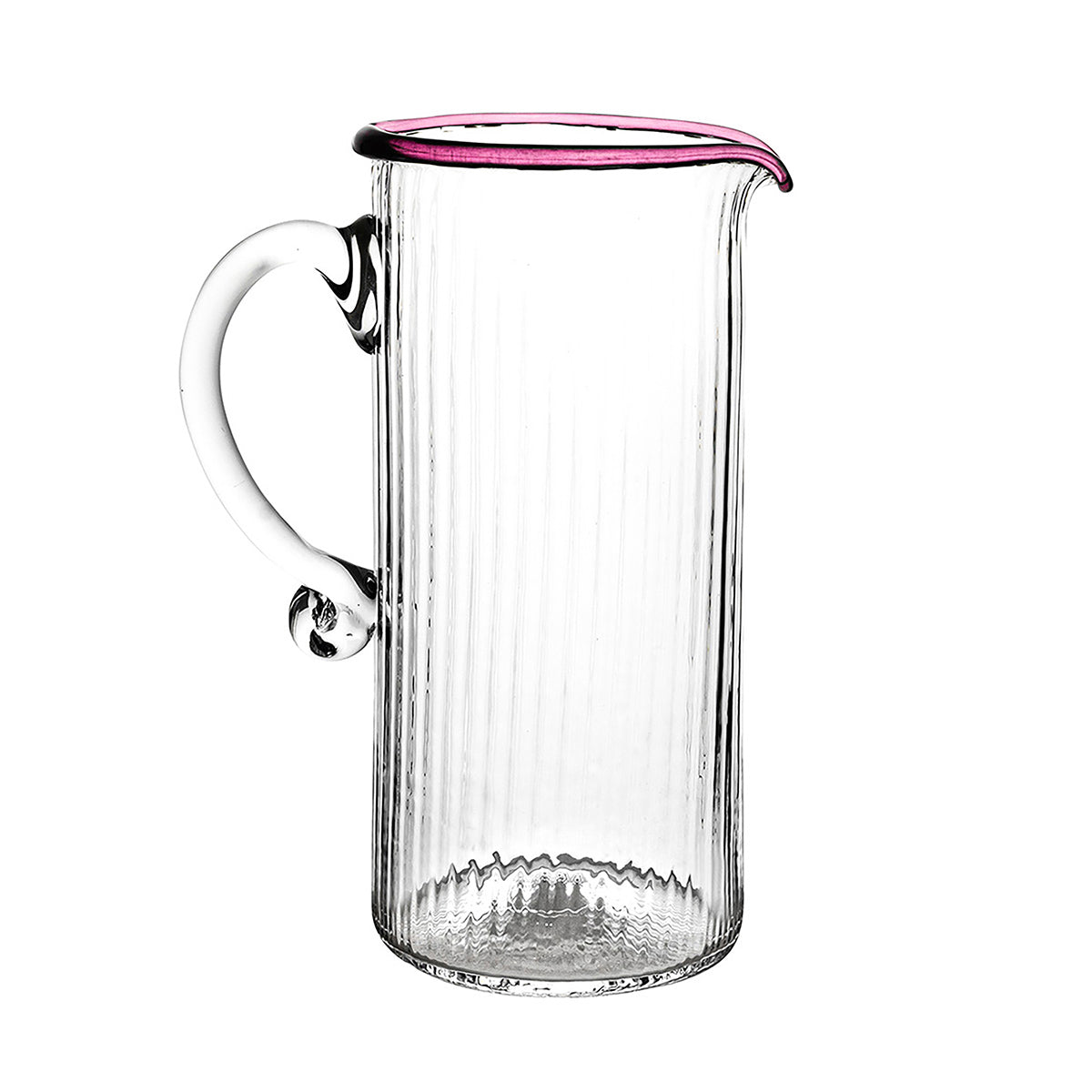Front view of Nell Pitcher in Blush showcasing a shimmering optic effect and pink rim with white background
