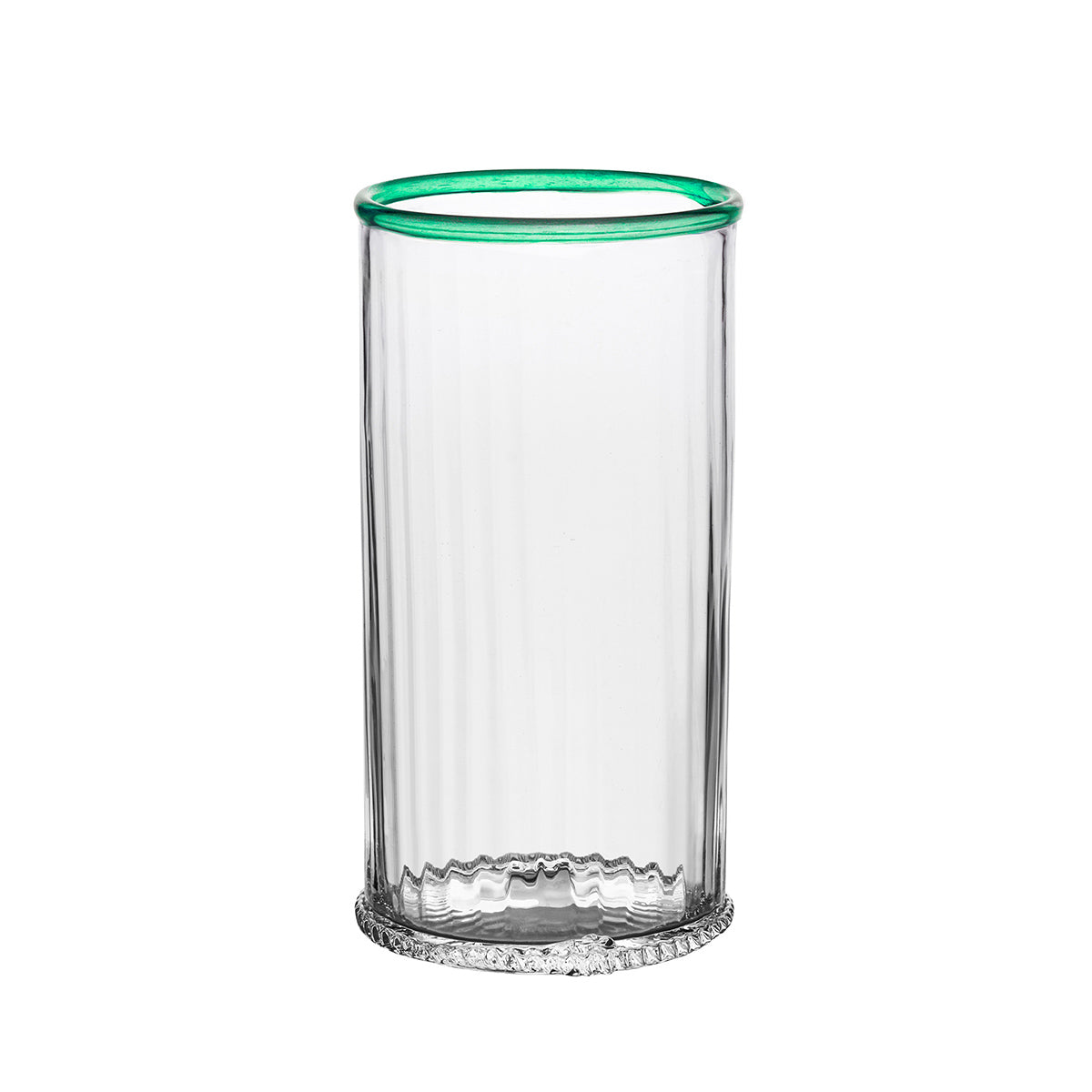 Front view of Nell Highball in Watercress showcasing its green rim and textured base against a white background