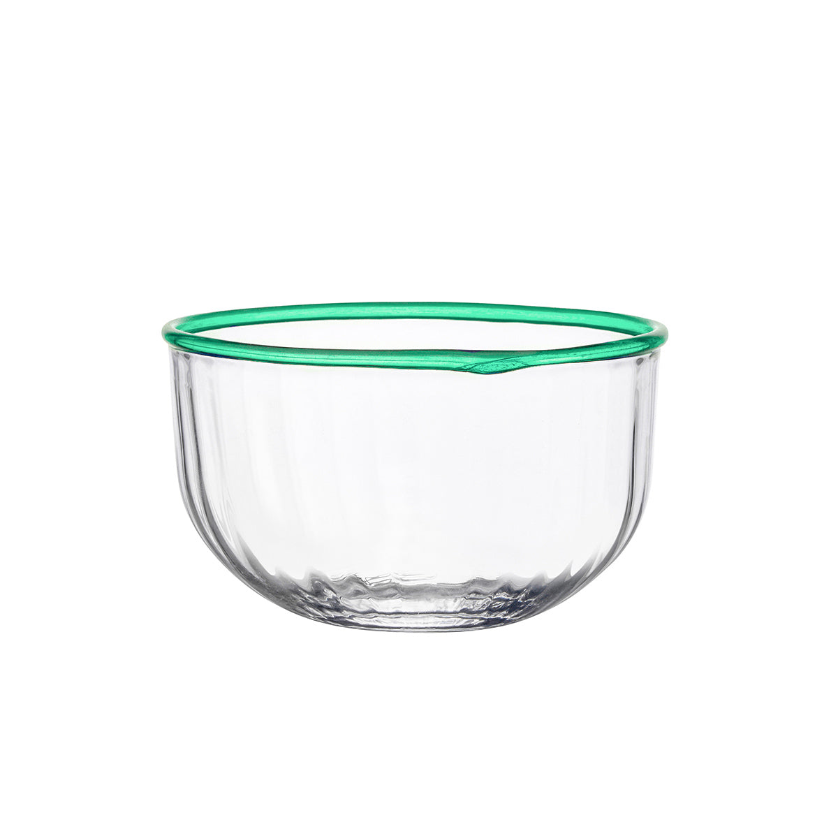Front view of Nell 4.5 inch bowl in Watercress showcasing clear glass and green rim on white background