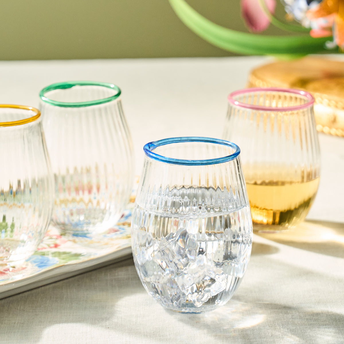 Nell Stemless Wine Glass in Chambray
