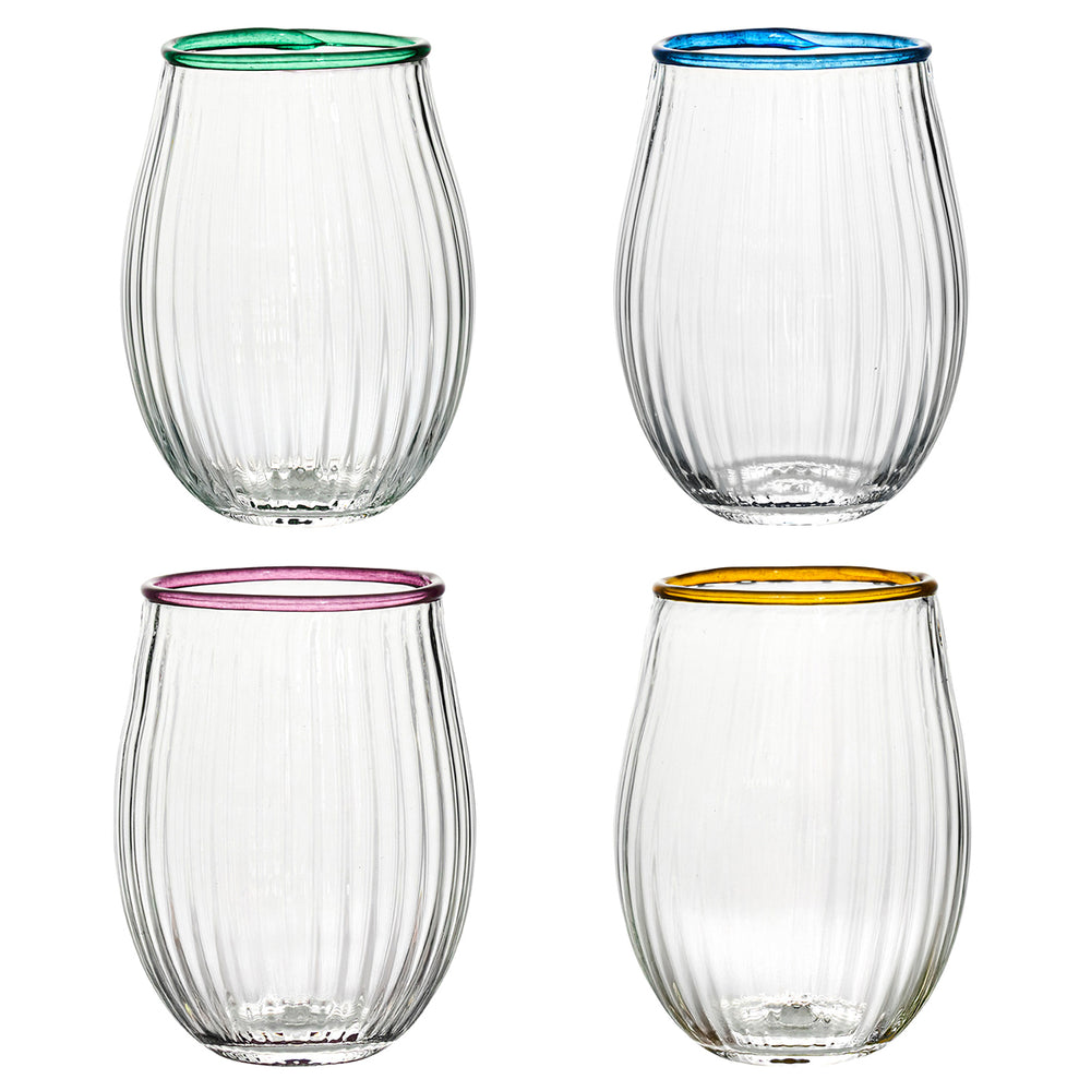 Nell Stemless Wine Glass Assorted in Multi, Set of 4