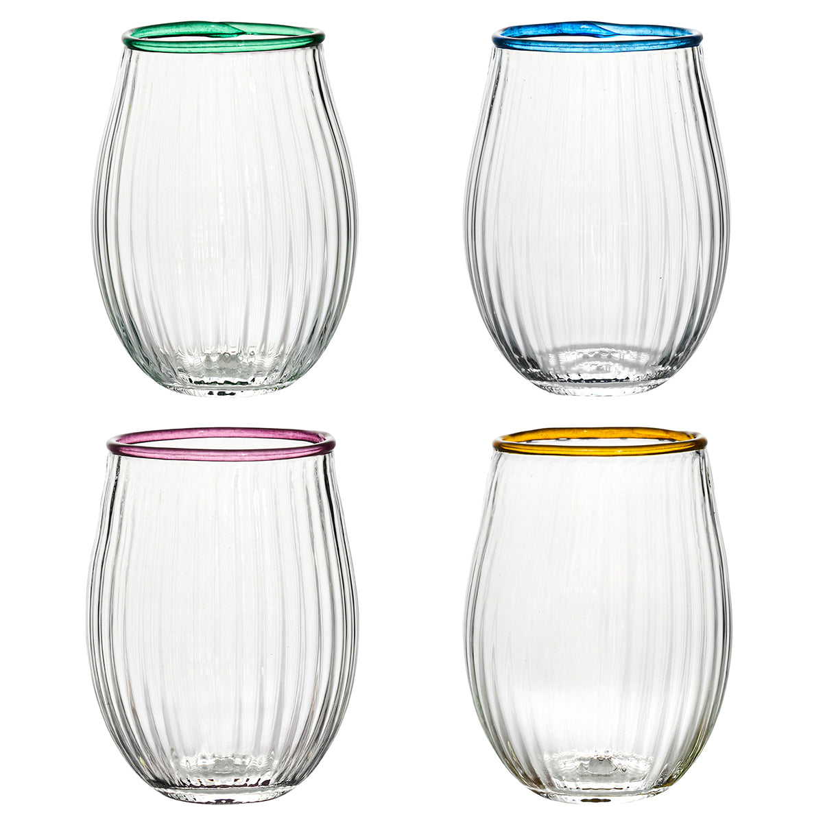 Nell Stemless Wine Glass Assorted in Multi, Set of 4