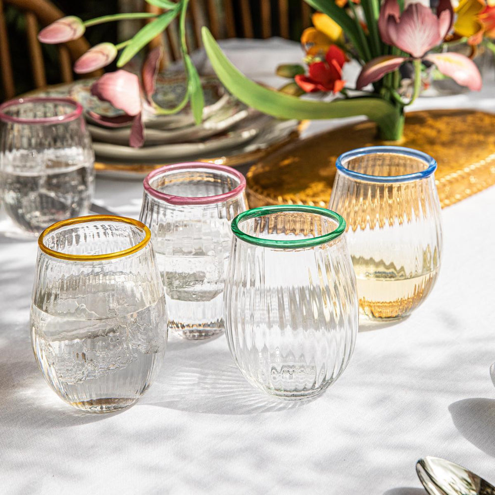 Nell Stemless Wine Glass Assorted in Multi, Set of 4