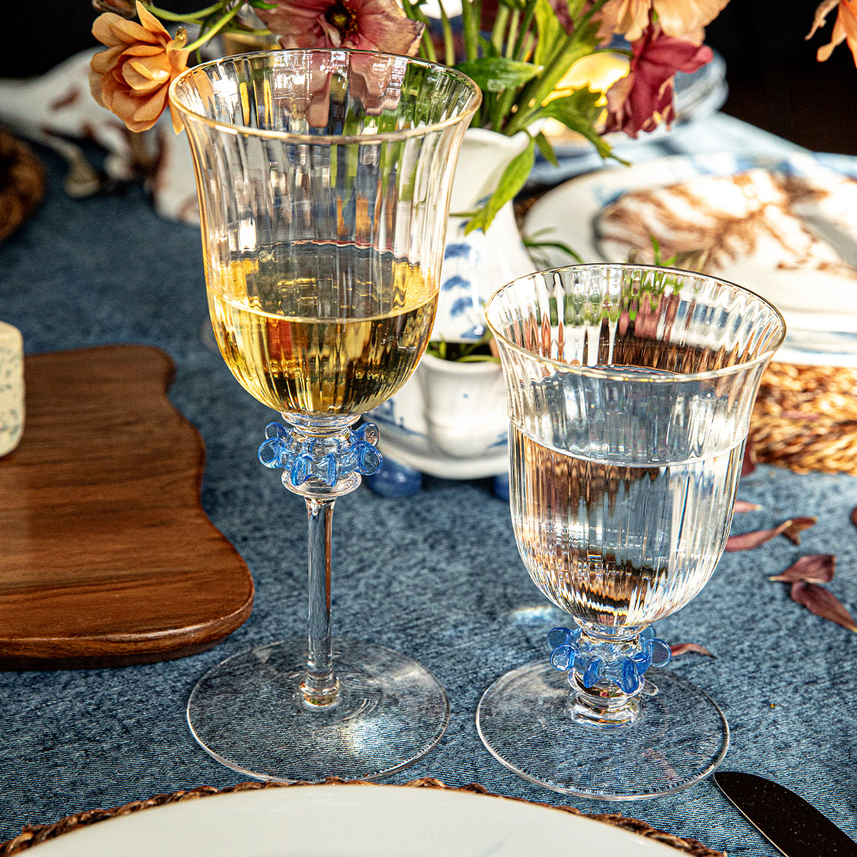 Nell Ruffle Wine Glass in Chambray
