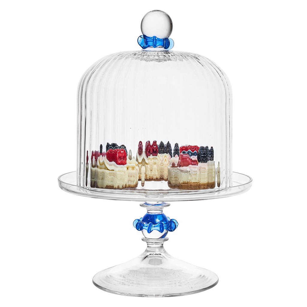 Nell Ruffle Petite Cake Dome & Stand Set in Chambray