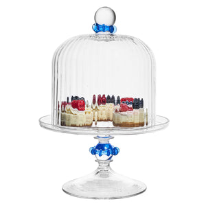 Nell Ruffle Petite Cake Dome & Stand Set in Chambray
