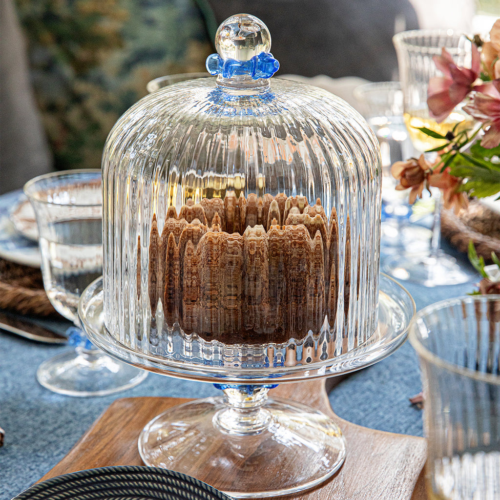 Nell Ruffle Petite Cake Dome & Stand Set in Chambray