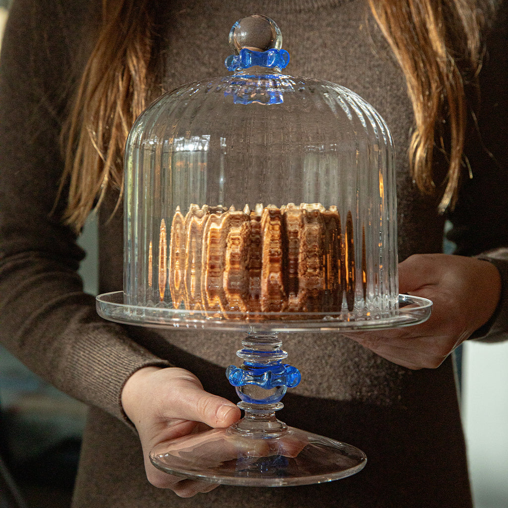 Nell Ruffle Petite Cake Dome & Stand Set in Chambray