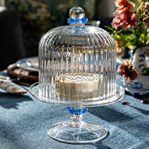 Nell Ruffle Petite Cake Dome & Stand Set in Chambray