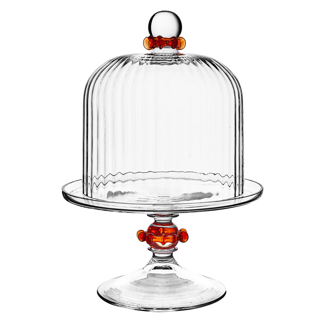 Nell Ruffle Petite Cake Dome & Stand Set in Ruby