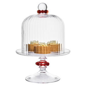 Nell Ruffle Petite Cake Dome & Stand Set in Ruby