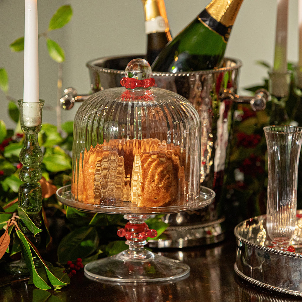 Nell Ruffle Petite Cake Dome & Stand Set in Ruby