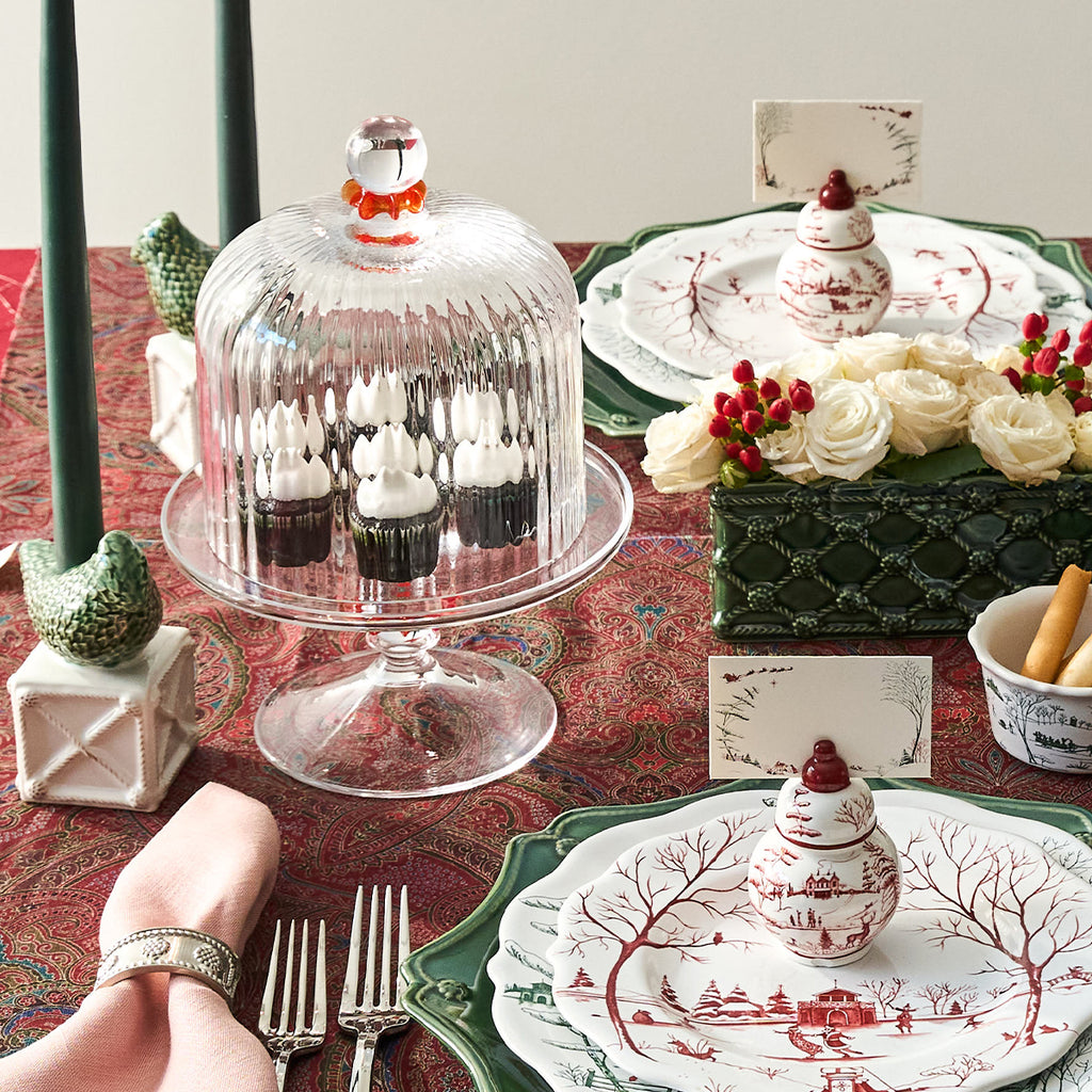 Nell Ruffle Petite Cake Dome & Stand Set in Ruby