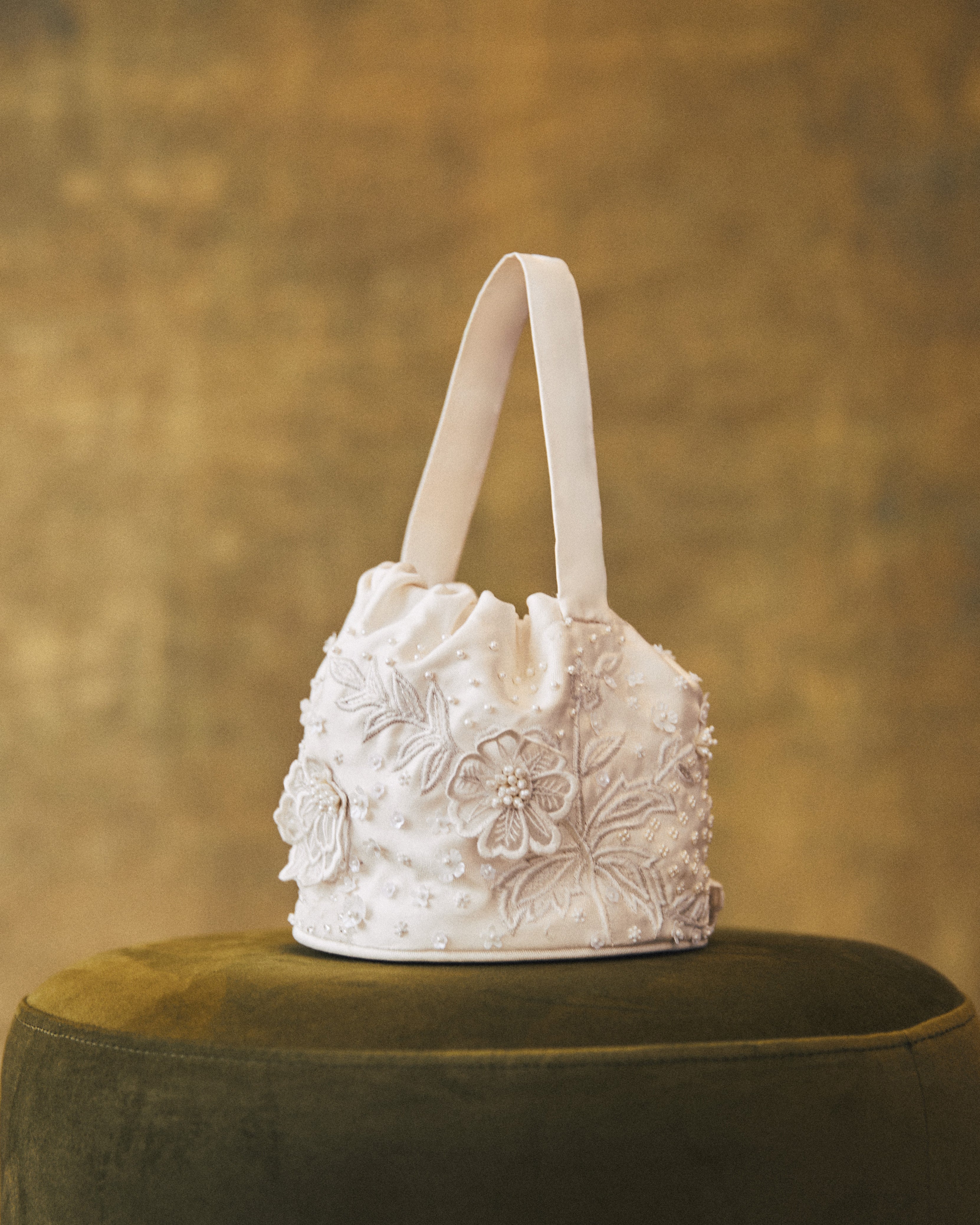 Piper Bucket Bag in Ivory with 3D Lace Embellishment