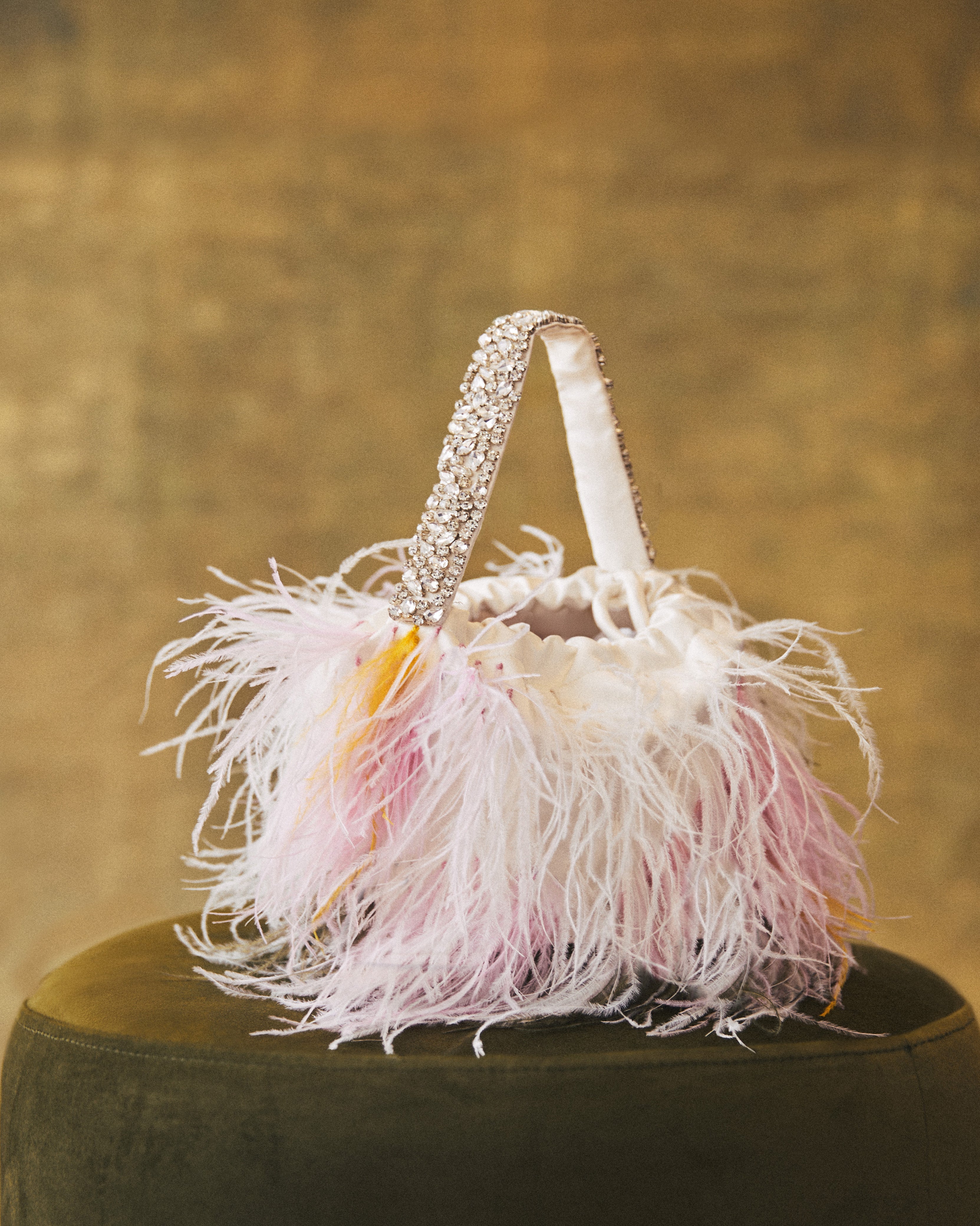Piper Bucket Bag in Ivory with Abstract Floral Feather Embellishment