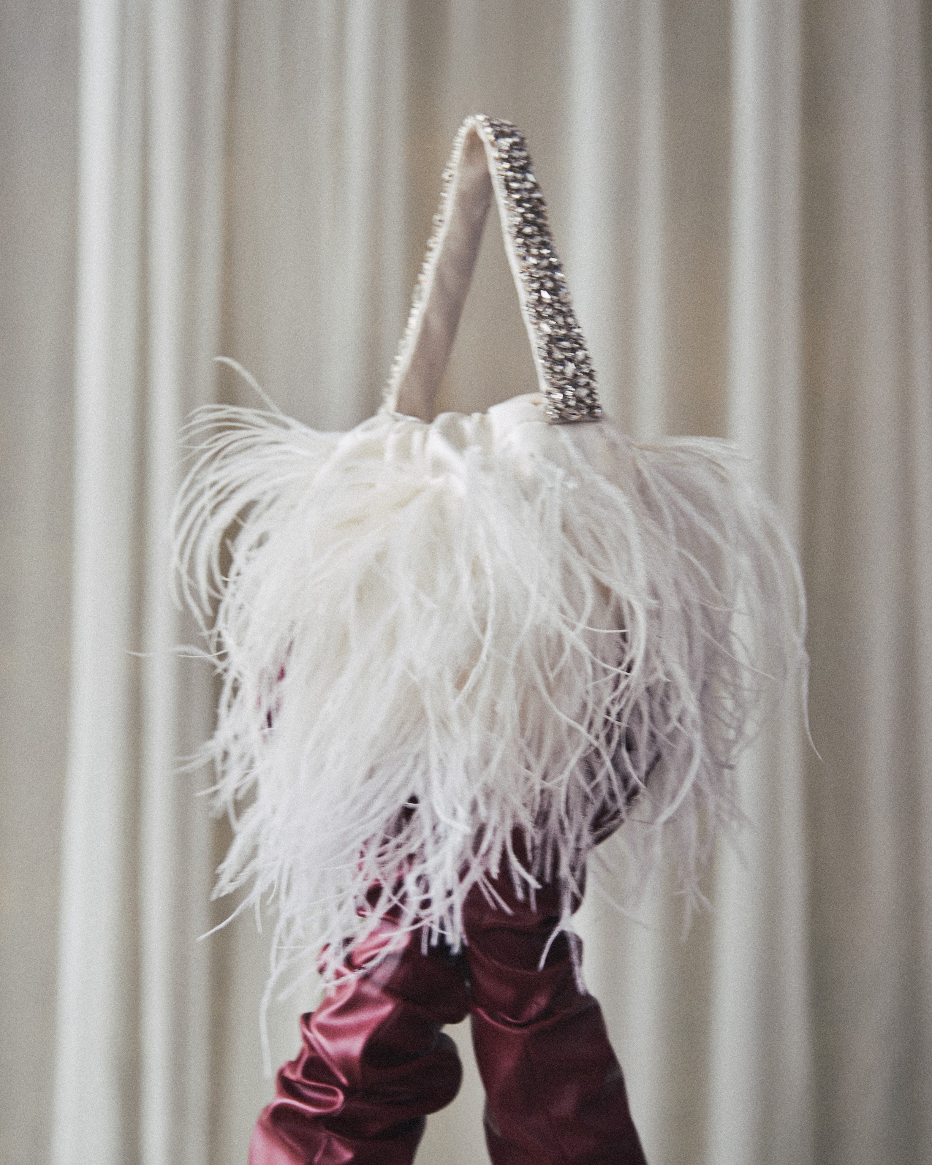 Piper Bucket Bag in Ivory with Feather Embellishment