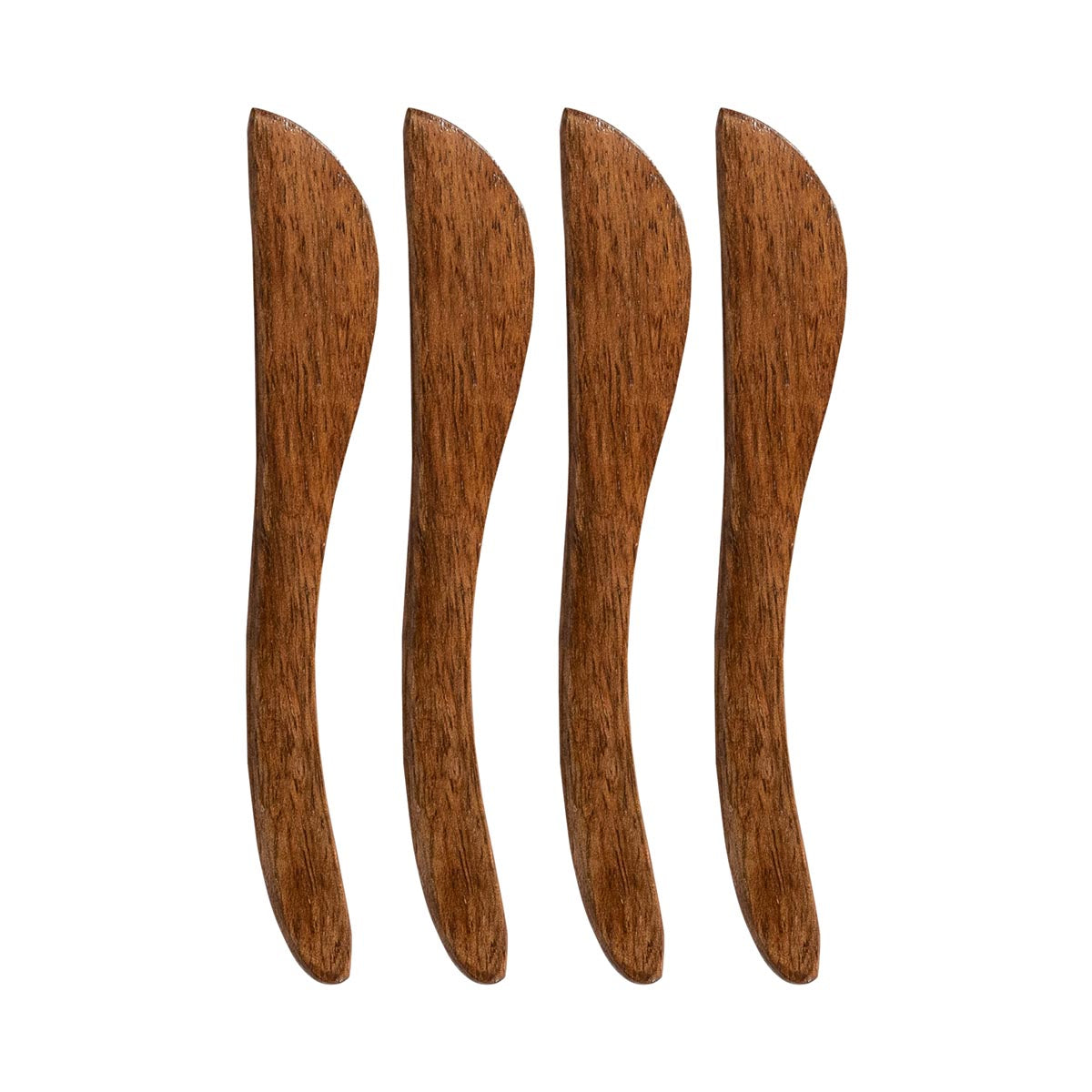 Front view of Bilbao Wood Spreaders showcasing four mango wood spreaders with a white background
