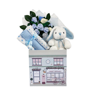 Personalised Baby Boy Sunny  Gift Hamper With Eco Soft Toy Bunny