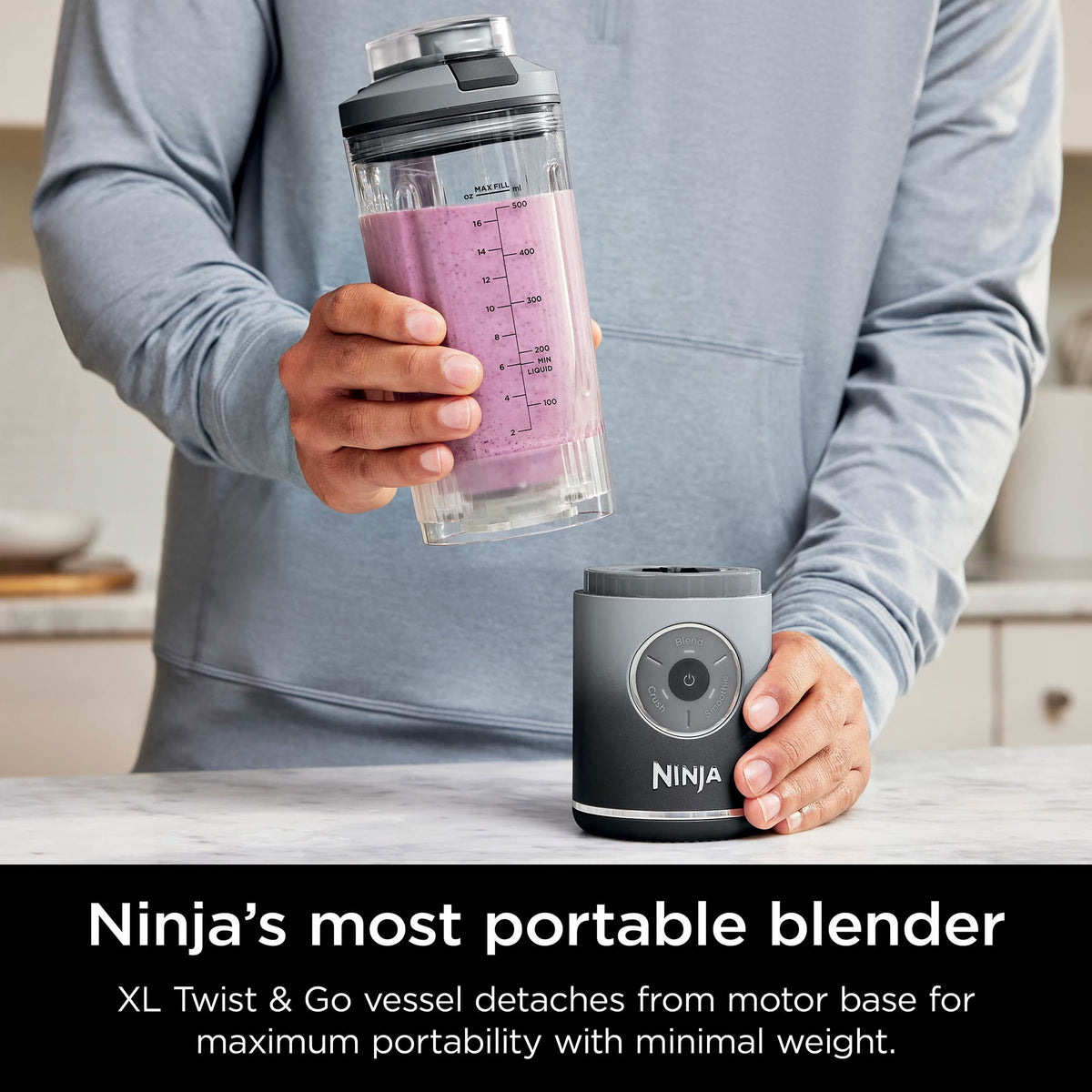 Shark Blast Max Cordless Portable Blender, Cool Gray