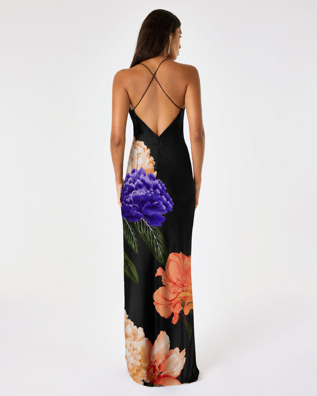 Olive Crepe Satin Dress in Majestic Black