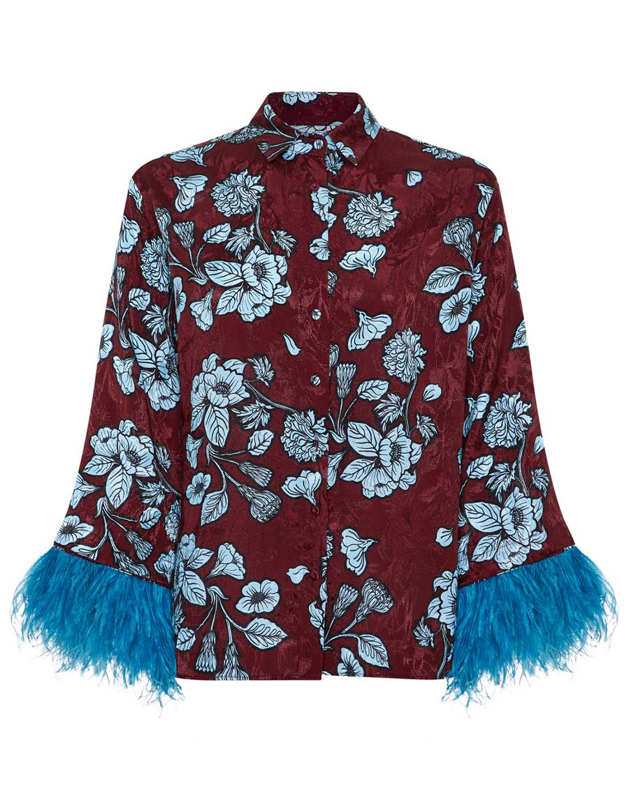 Nesse Floral Jacquard Shirt in Glass Flower Blue