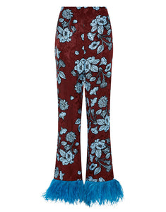 Romana Floral Jacquard Trouser in Glass Flower Blue