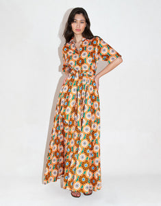 Posie Cotton Maxi Dress in Flower Pop Orange