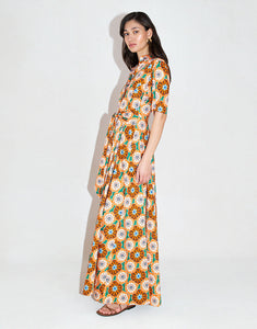 Posie Cotton Maxi Dress in Flower Pop Orange