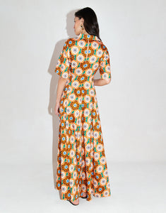 Posie Cotton Maxi Dress in Flower Pop Orange