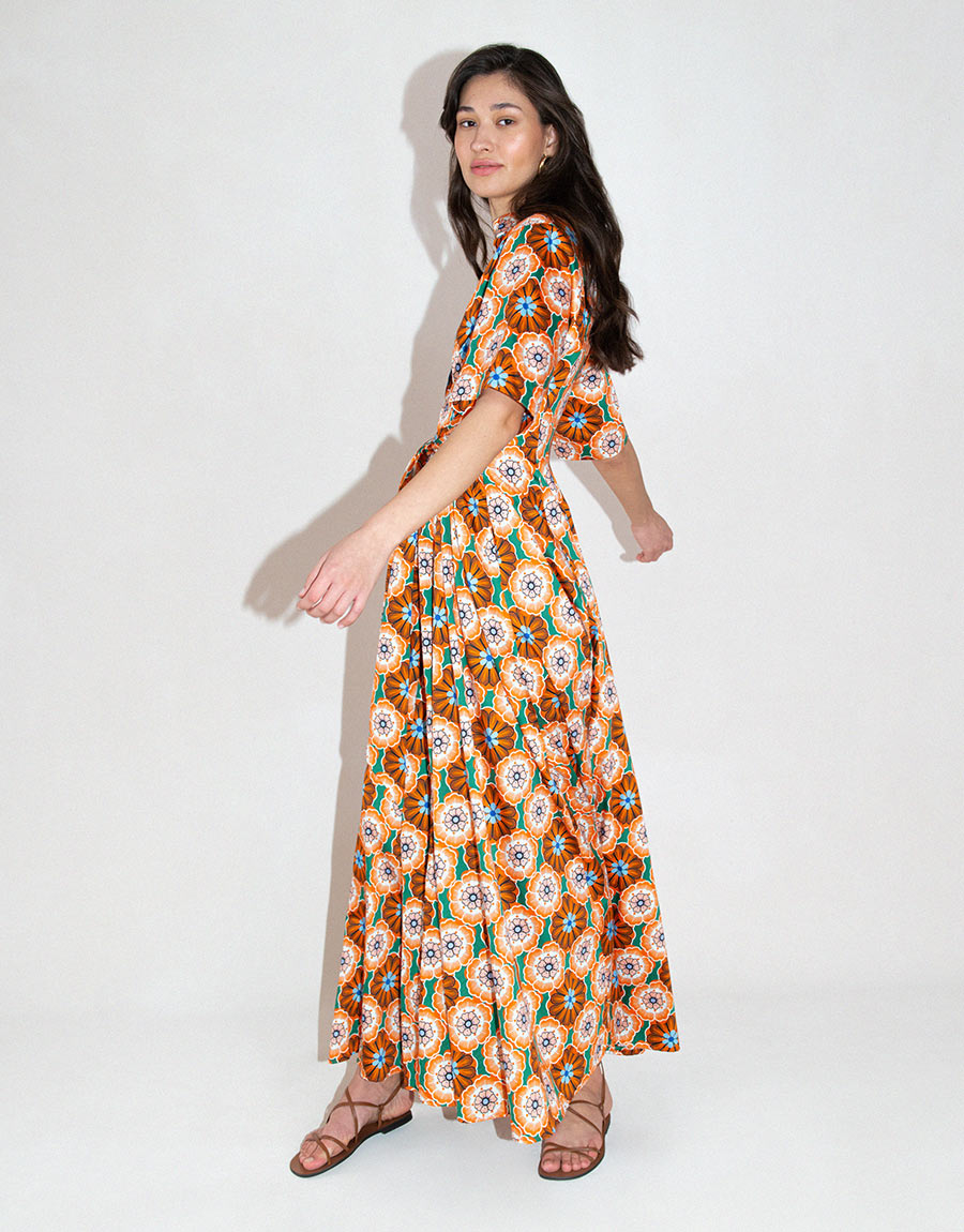 Posie Cotton Maxi Dress in Flower Pop Orange