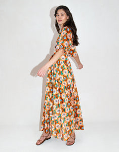 Posie Cotton Maxi Dress in Flower Pop Orange