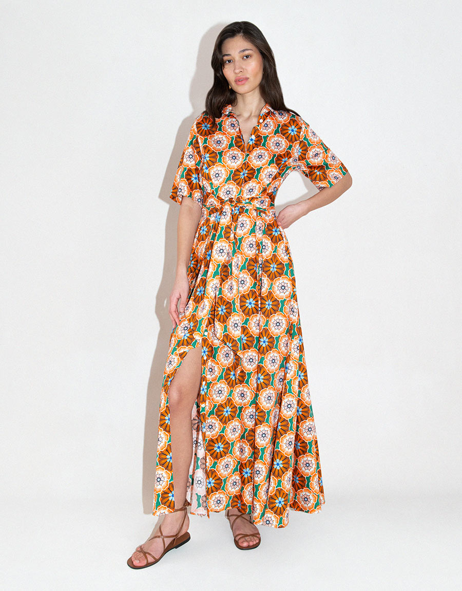 Posie Cotton Maxi Dress in Flower Pop Orange