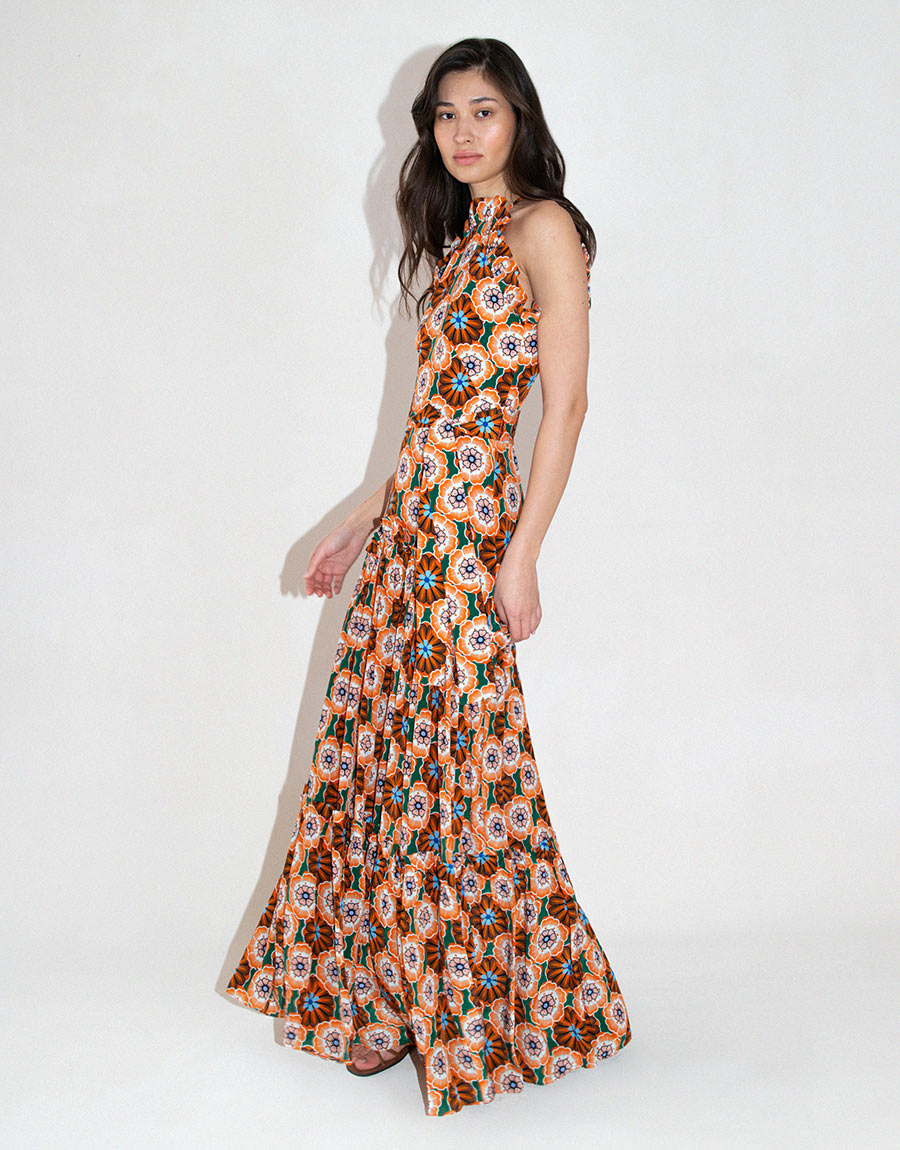 Tatiana Crepe Maxi Dress in Flower Pop Orange