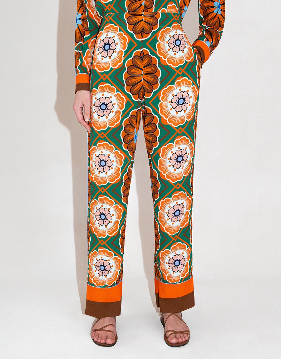 Havana Crepe Trouser in Flower Pop Orange