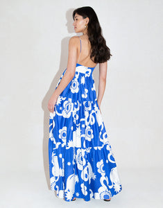 Merle Cotton Maxi Dress in Tropical Night Blue