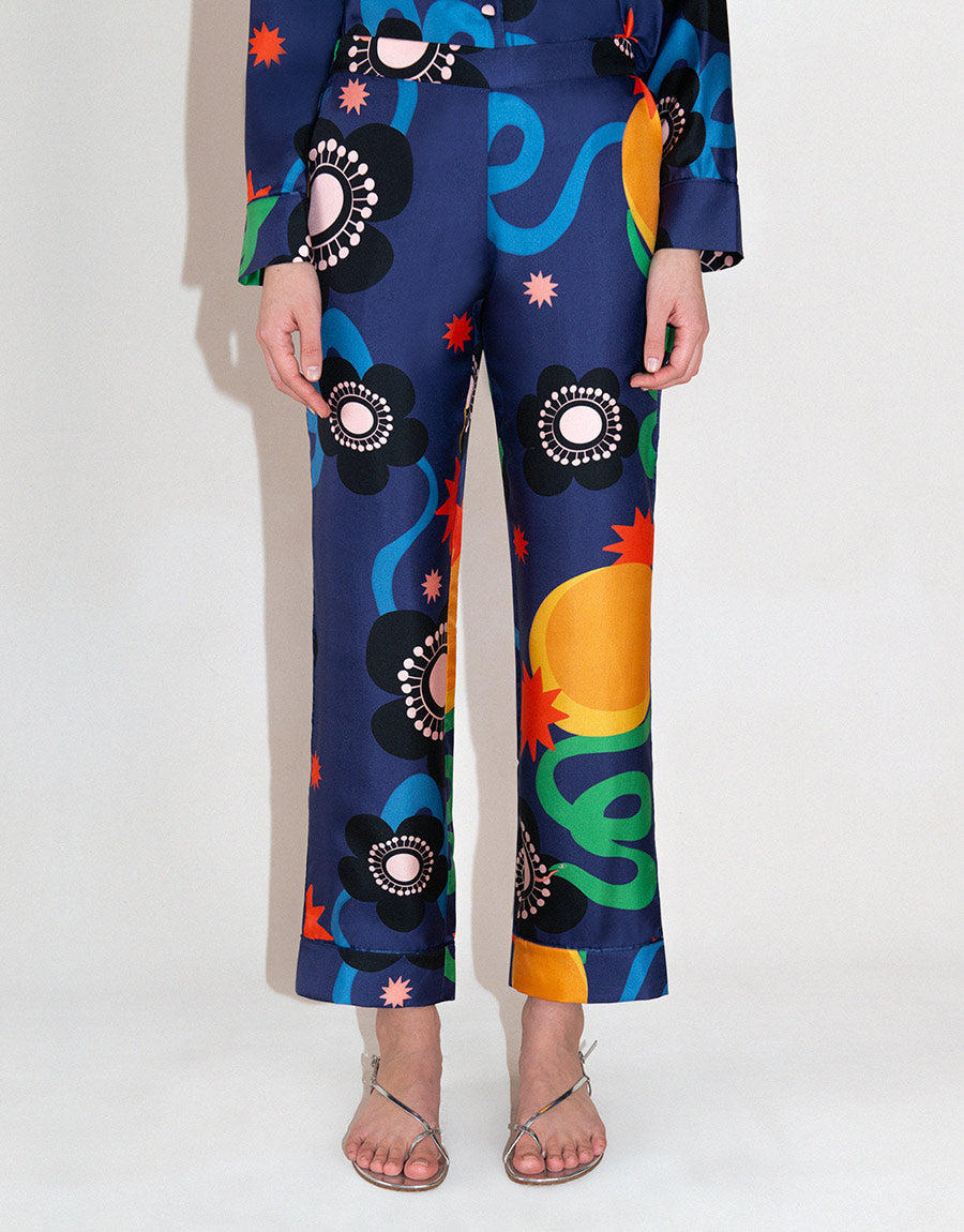 Eden Silk Twill Trouser in Tropical Night Navy