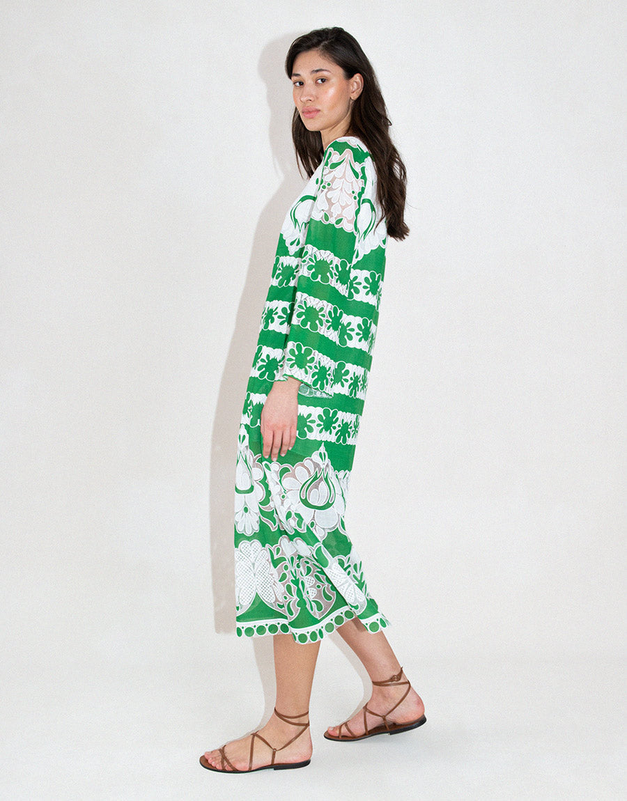 Seraphina Burn Out Midi Dress in Green/White