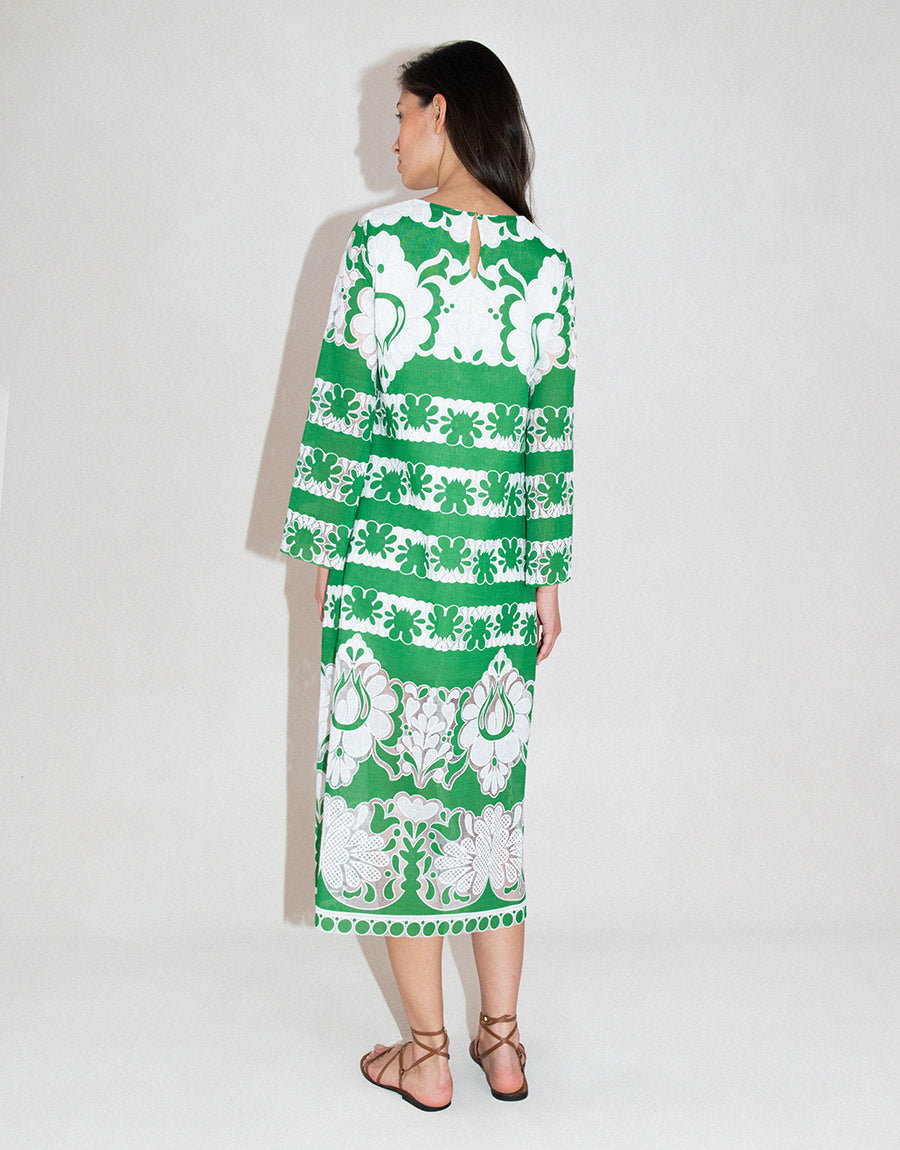 Seraphina Burn Out Midi Dress in Green/White