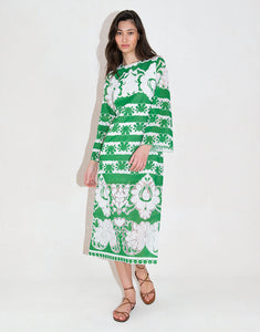 Seraphina Burn Out Midi Dress in Green/White