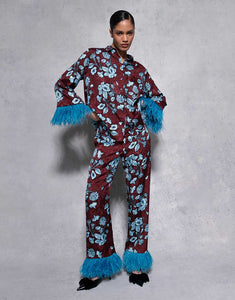 Romana Floral Jacquard Trouser in Glass Flower Blue