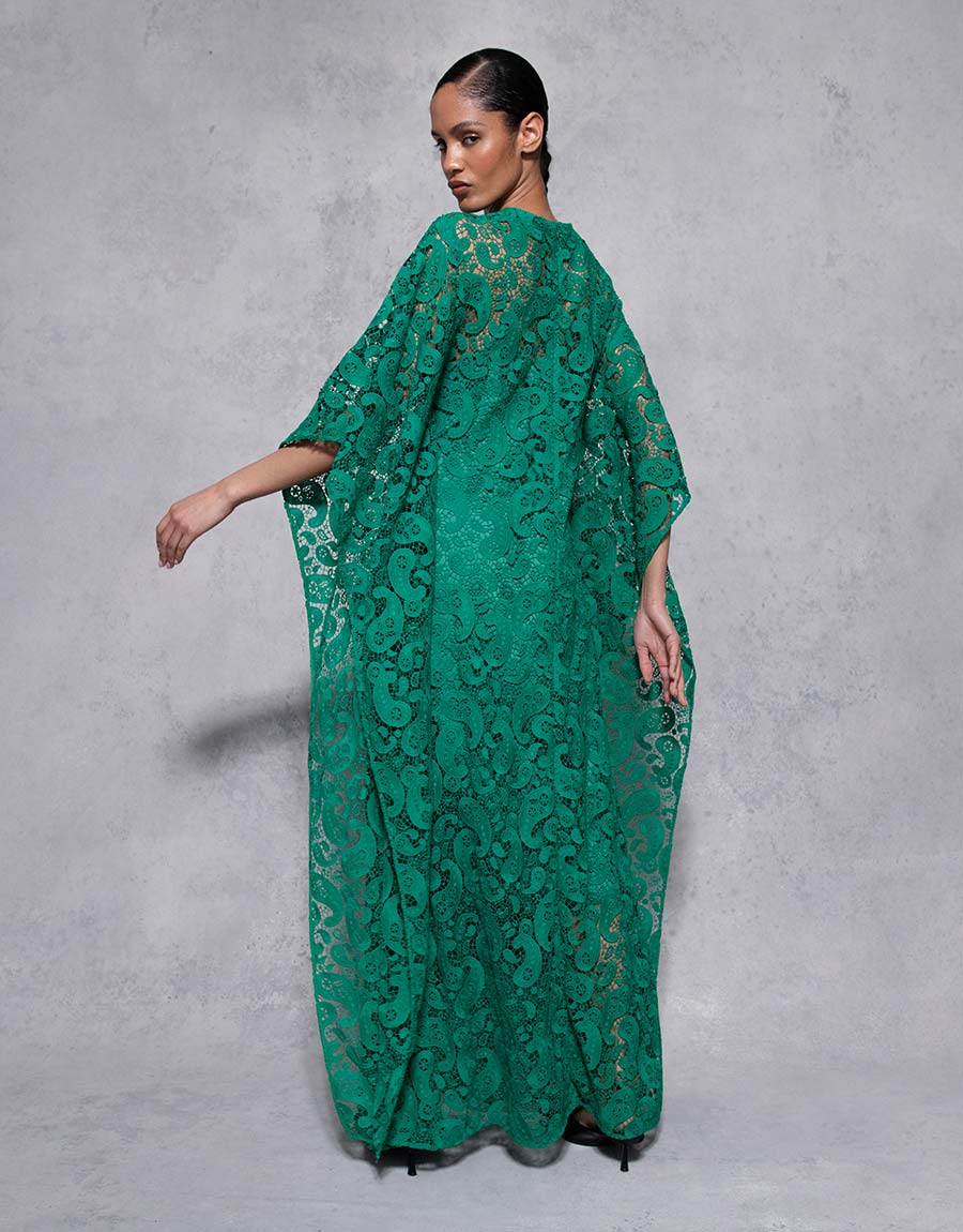 Eloise Lace Maxi Dress in Emerald Paisley