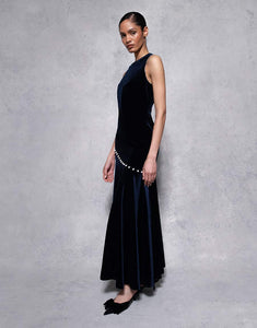 Sole Velvet Maxi Dress in Navy