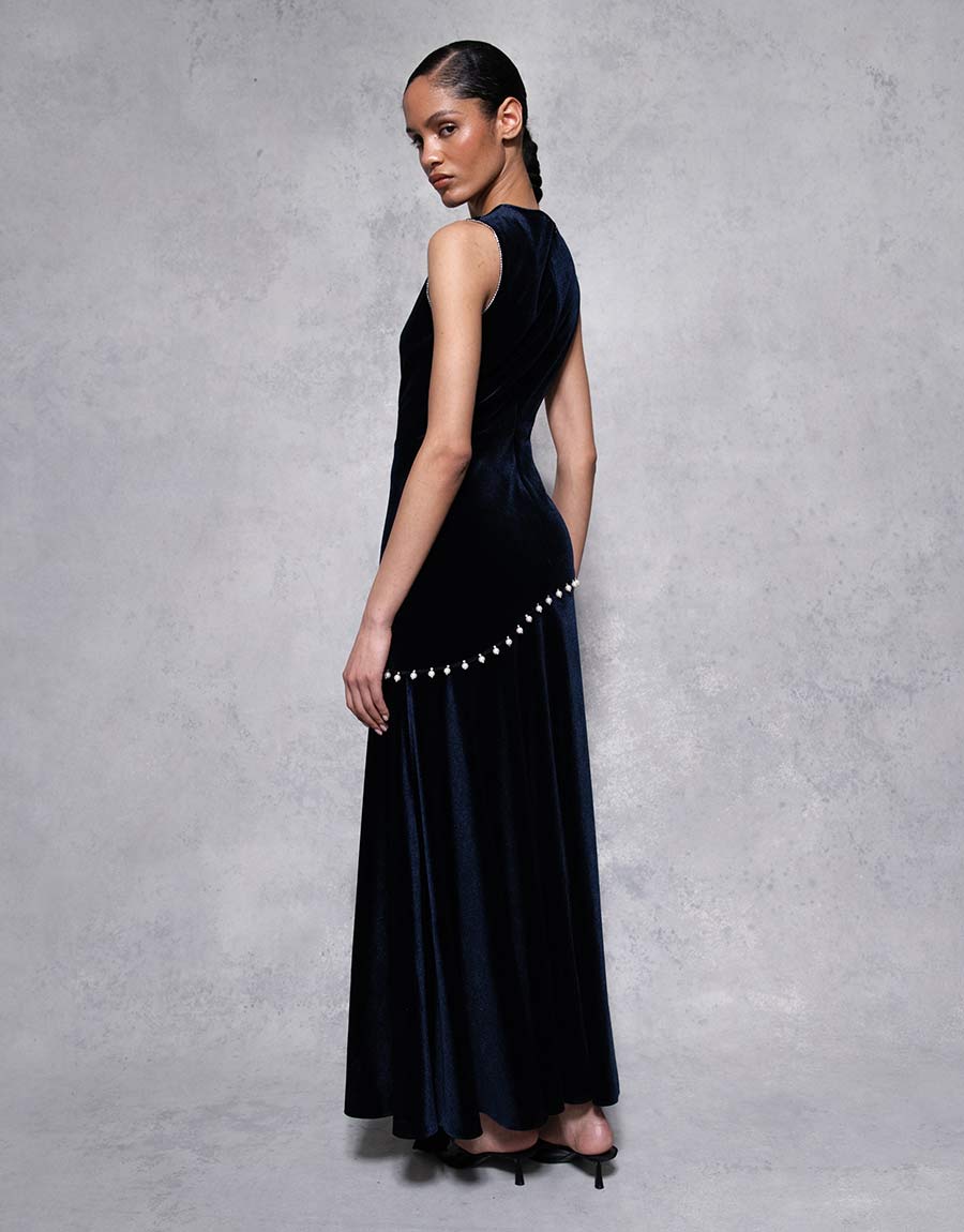 Sole Velvet Maxi Dress in Navy