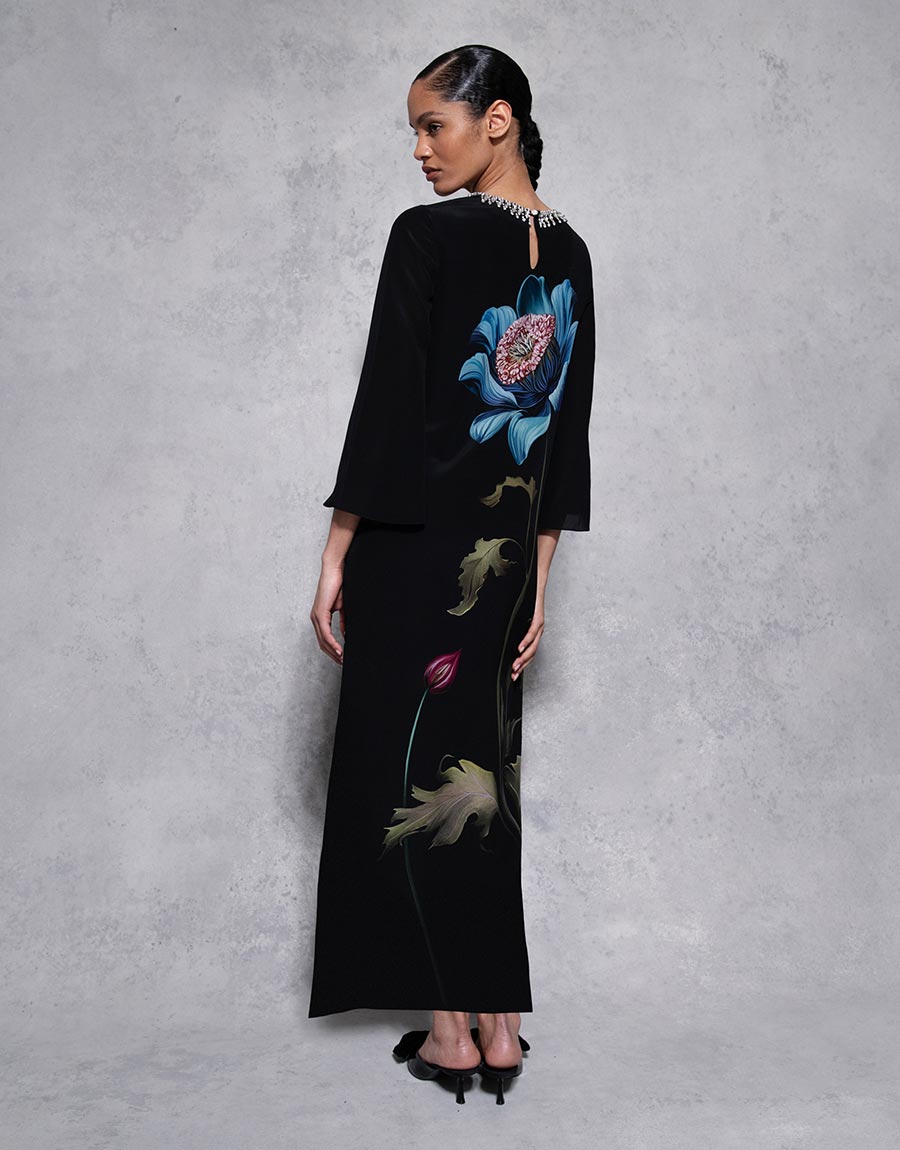 Capucine Crepe Midi Dress in Painterly Flower